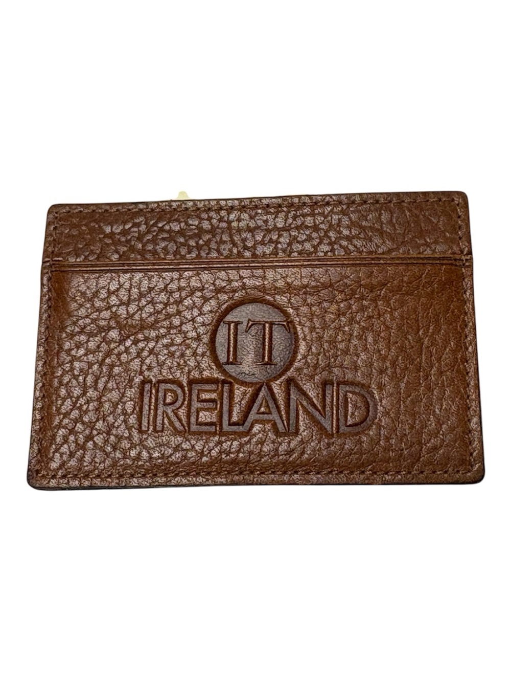 Chesneau Pebbled Brown Leather Card & Holder — Ireland Embossed KF7